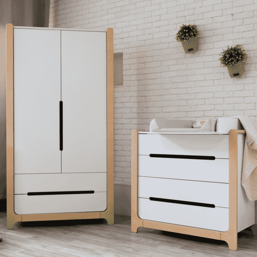 Dětska šatní skřín Markito 950 Gekko Kids, Bílá / Přírodní Buk